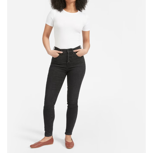 Everlane Denim - Everlane High Rise Skinny Button Fly Black Wash Size 27